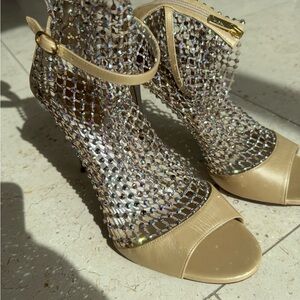Rene Caovilla Elegant Gold Mesh Crystal Women's Heels - Size 39.5